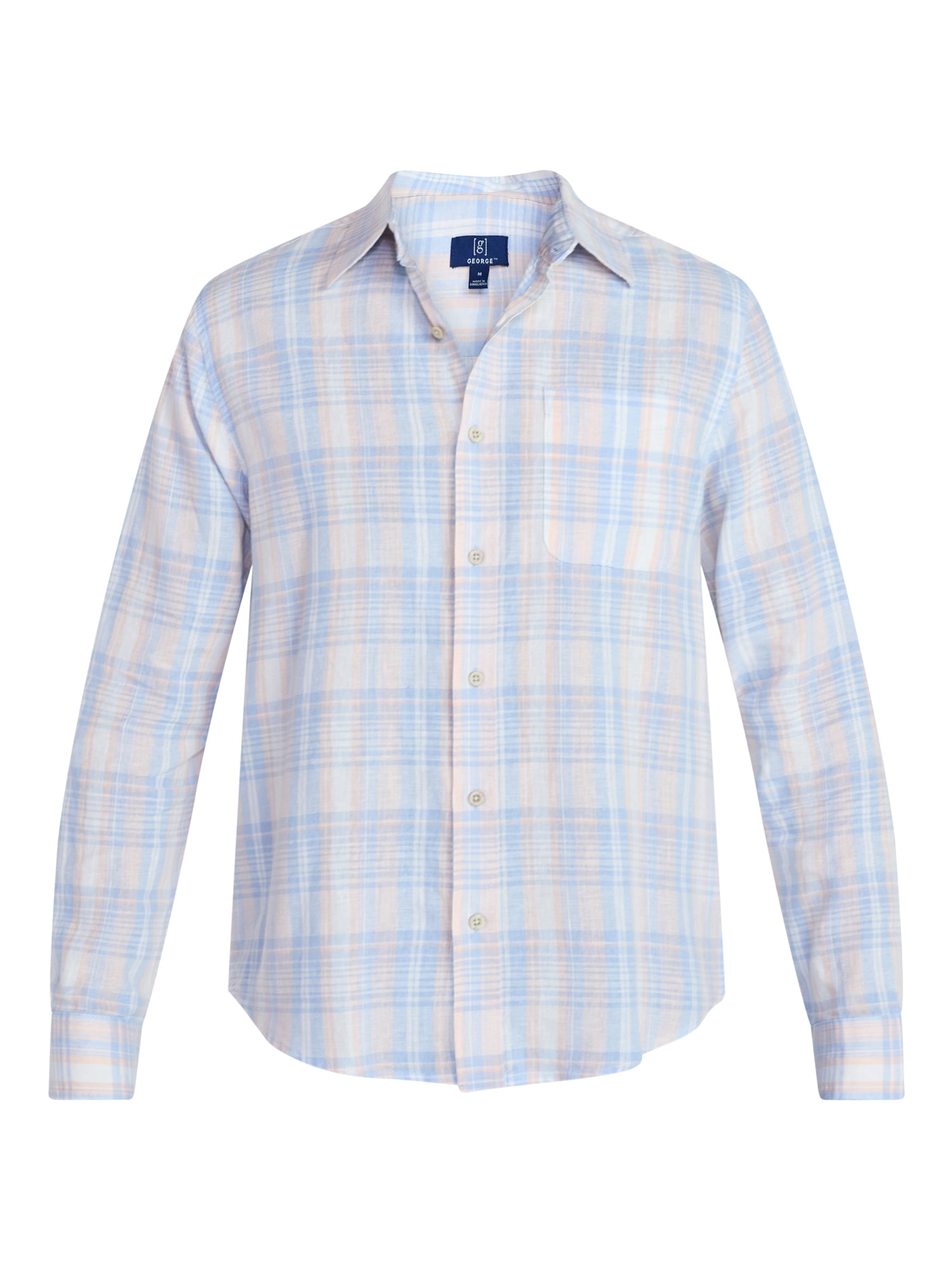 George Men's and Big Men's Linen Blend Button Up Shirt with Long Sleeves, Sizes S-5XL