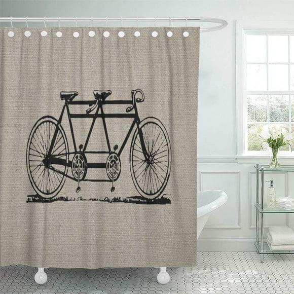 SUTTOM Burlap Rustic Vintage Tandem Faux Custom Cute Bike Wedding Shower Curtain 66x72 inch