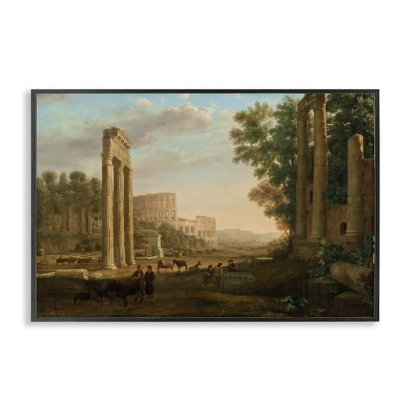Stupell Industries Classic Claud Ruins of Roman Forum Buildings & Architecture Painting Black Framed Art Print Wall Art, 18 x 12