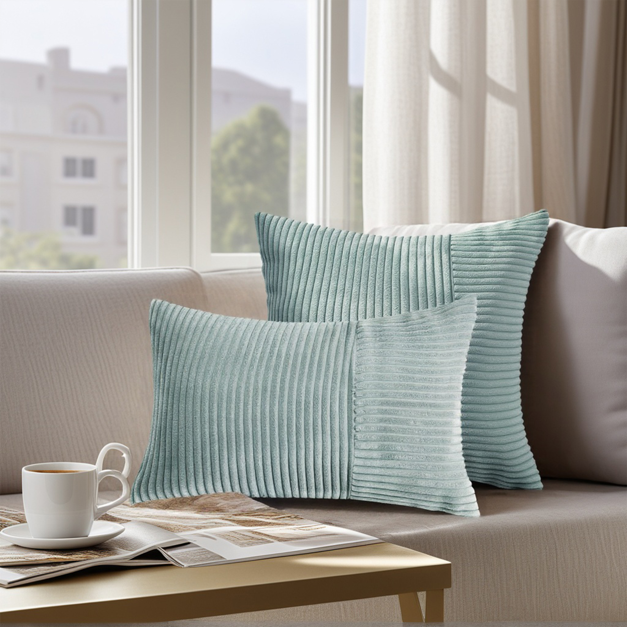 Unique Bargains 4 Pcs Strip Throw Pillow Covers Blue 12" x 20"/18" x 18"