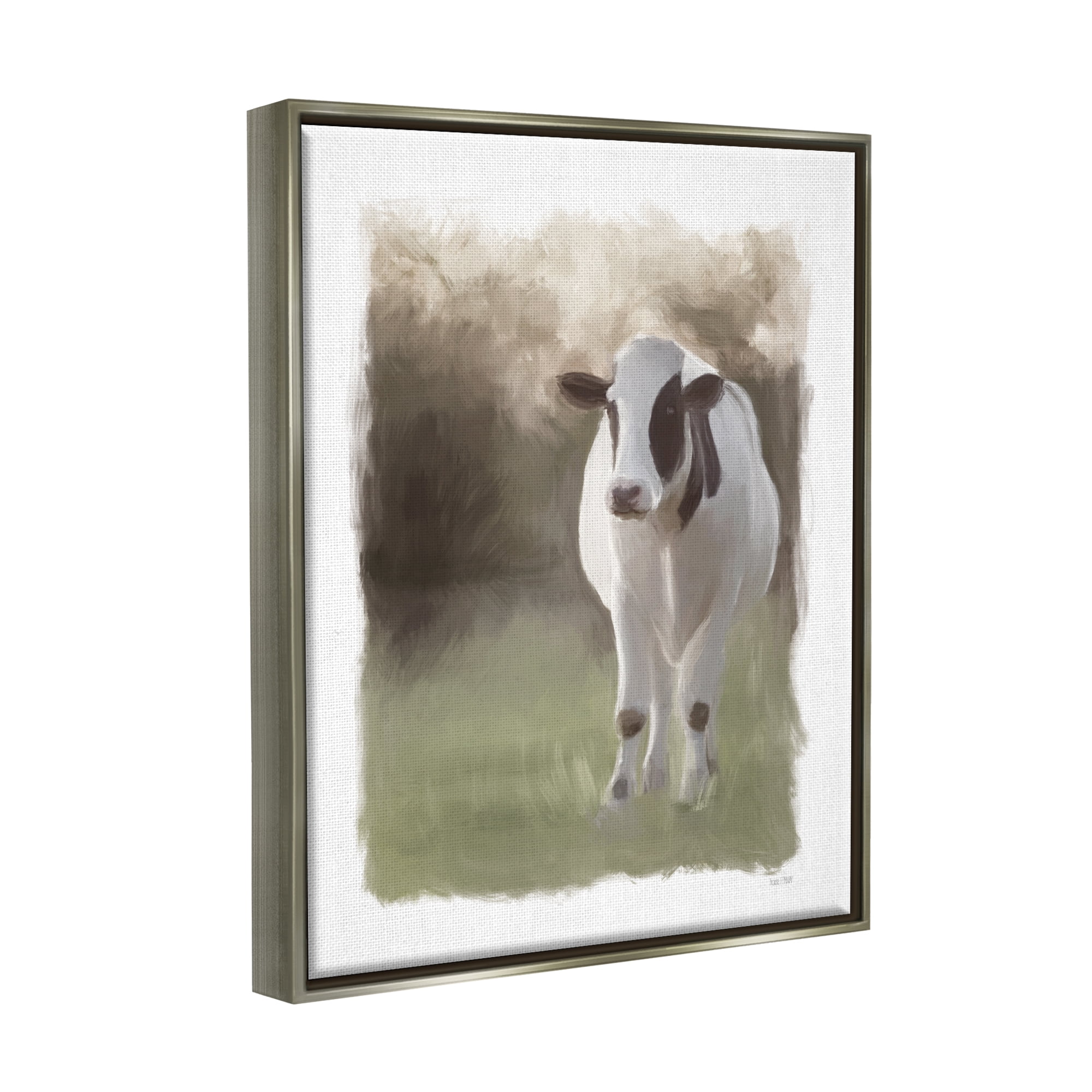 Stupell White Cow Farmhouse Painting Animals & Insects Painting Gray Floater Framed Art Print Wall Art