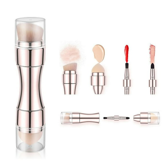 Juego de brochas de maquillaje 4 en 1: mini brochas de viaje para sombra de ojos, lápiz labial, rubor, base de maquillaje