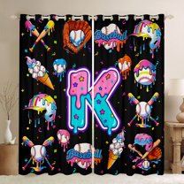 jejeloiu Letter K Monogrammed Black Out Curtains,Baseball Ice Cream Curtains Pack of 2 (42x63 Each) For Girls Kids