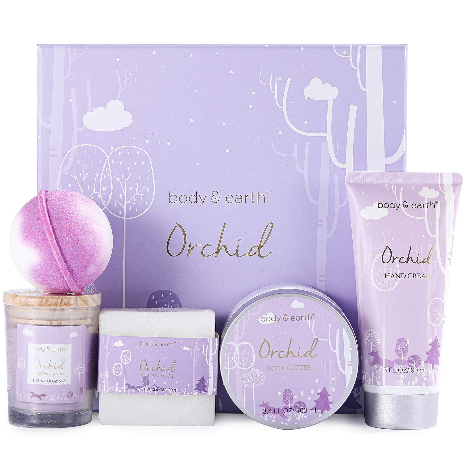 Spa Gift Set for Women, 5 Pcs Orchid Scent Bath and Body Box, Beauty Mother's Day Gifts for Mom