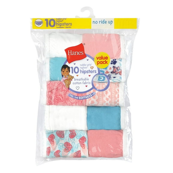 Hanes Girls Underwear 10 Pack Toddler Briefs 100% Cotton Hipsters Tag Free Value