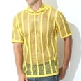 thumbnail image 5 of Hfyihgf Men's Fishnet See-Through Tops Short Sleeve Muscle Workout T Shirt Mesh Transparent Tees Top with Hood(Yellow,XL), 5 of 8