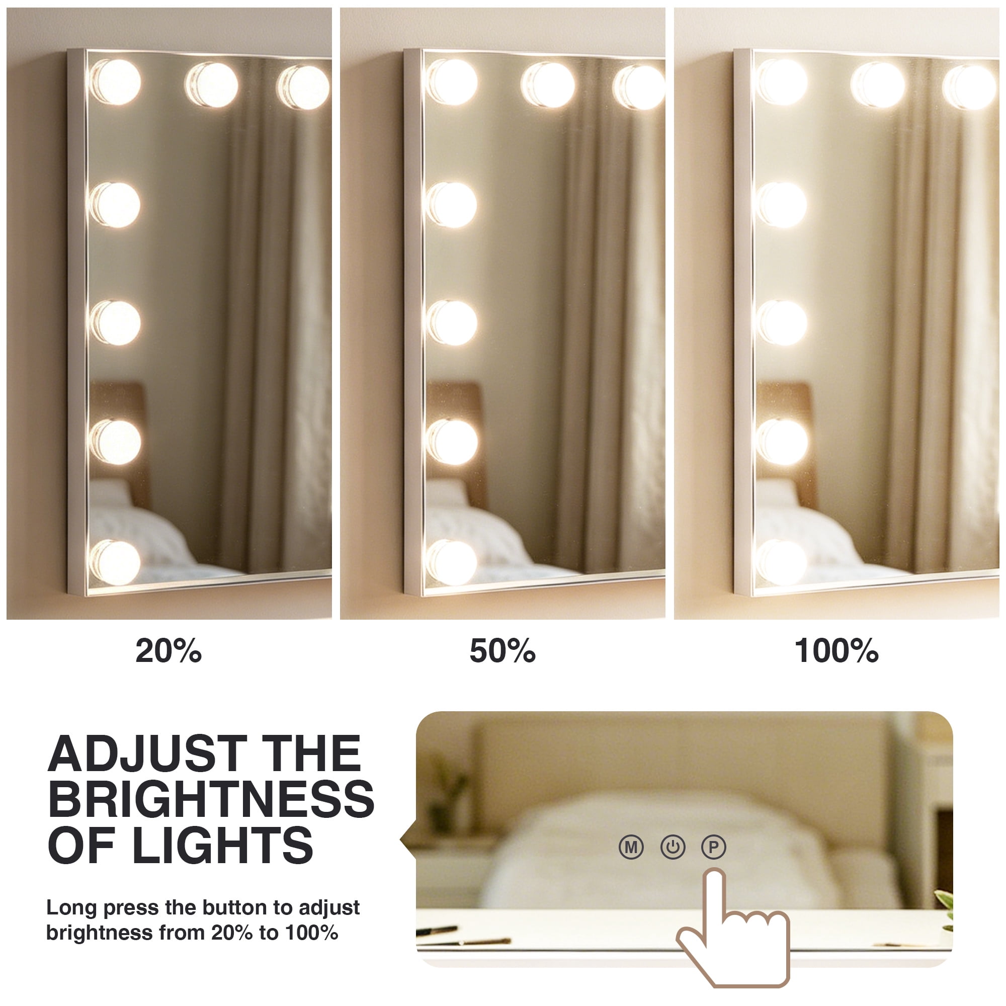 KOOL 23''x18'' Large Hollywood Vanity Mirror with 15 Bulbs LED Mirror Lighted Makeup Mirror Wall Mounted & Tabletop White Metal Frame Rectangular Mirror, White