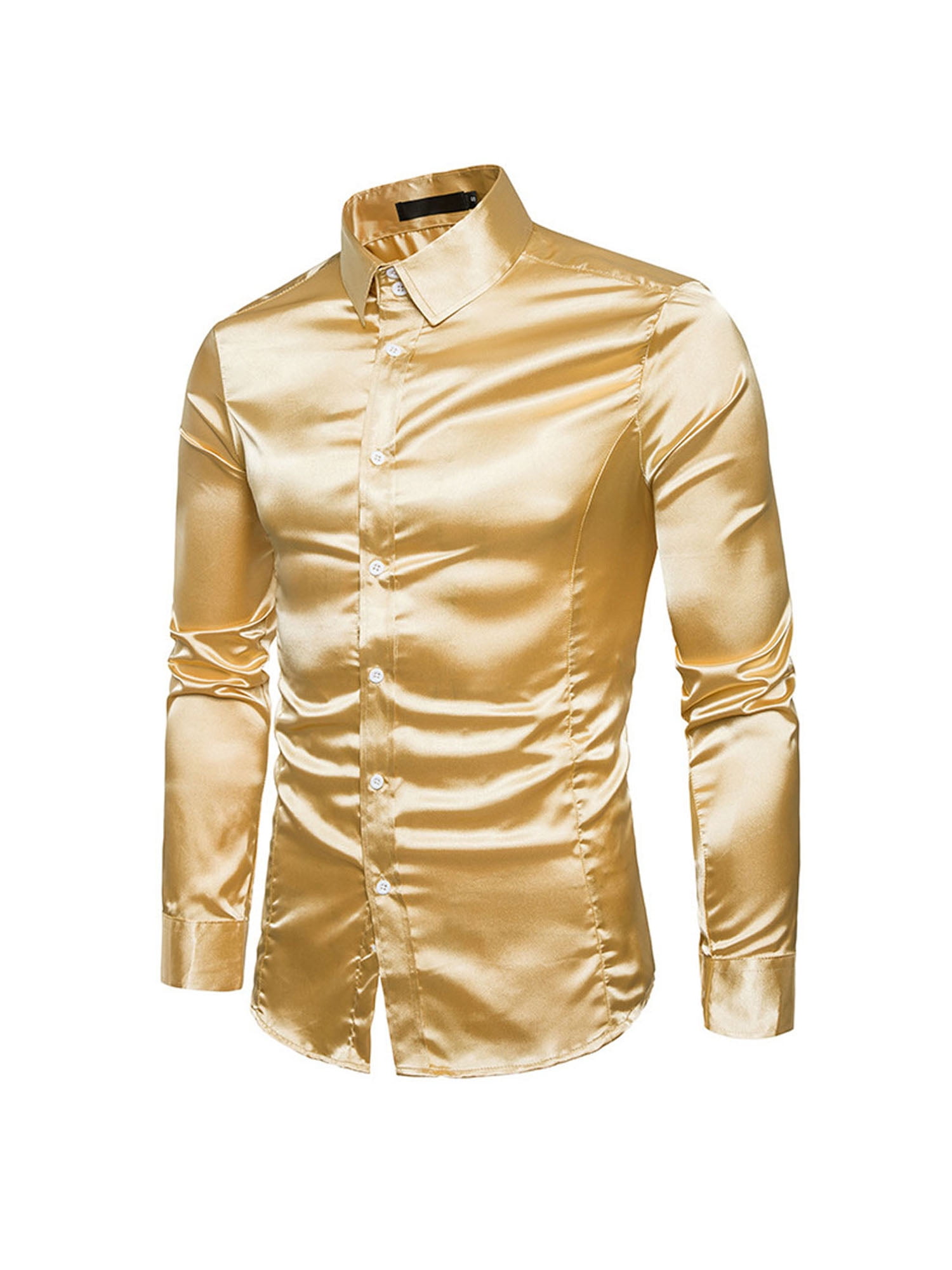 Tetyseysh Mens Satin Silk Shirt Long 