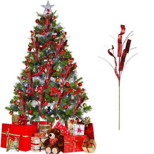Recortes De Plástico Ramillete navideño largo de ramitas decorativas rojas con lentejuelas y bayas, 75 cm, 1 unidad Rkxzt