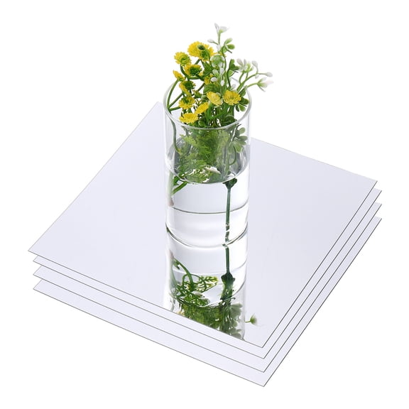 Uxcell 4 Pack 8 Inch Mirror Centerpieces for Tables, Square Mirrors for Centerpieces Self Adhesive Acrylic for Wedding, Silver