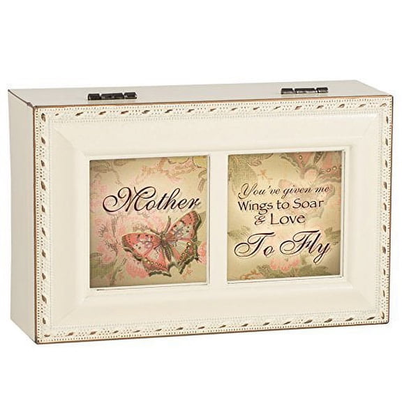 Mother You've Given Me Wings to Fly Ivory with Gold Trim Jewelry Music Box Plays Tune Ave Maria
