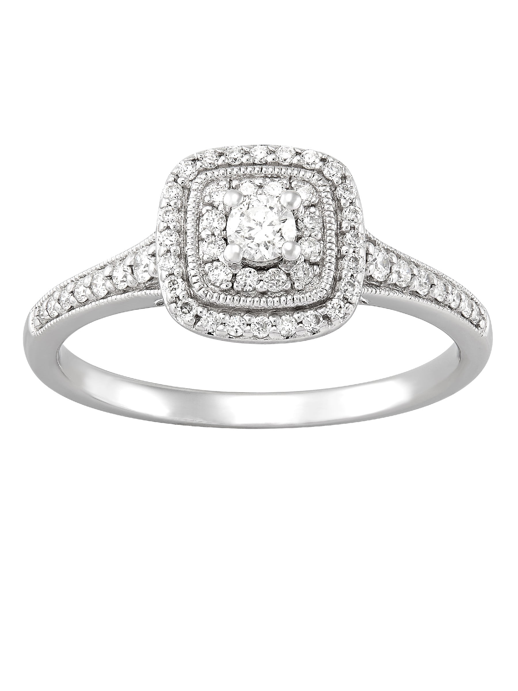 Finecraft Women's 1/3 ct Diamond Cushion Halo Engagement Ring in 10kt