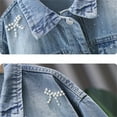 thumbnail image 4 of LIJCC Kid Girls Pearls Denim Jacket 3/4 Sleeve Button Down Pearl Jean Jacket Boyfriend Long Denim Coat Cropped Rhinestones Jean Jackets Trucker Coat, 4 of 8