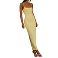 thumbnail image 5 of Women's Summer Long Fitted Dress Sleeveless Contrast Color Split Hem Spaghetti Strap Dress, 5 of 9