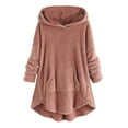 thumbnail image 1 of Inkach Women Fleece Asymmetrical Button Hem Plus Size Hoodie Top Sweater Blouse, 1 of 6