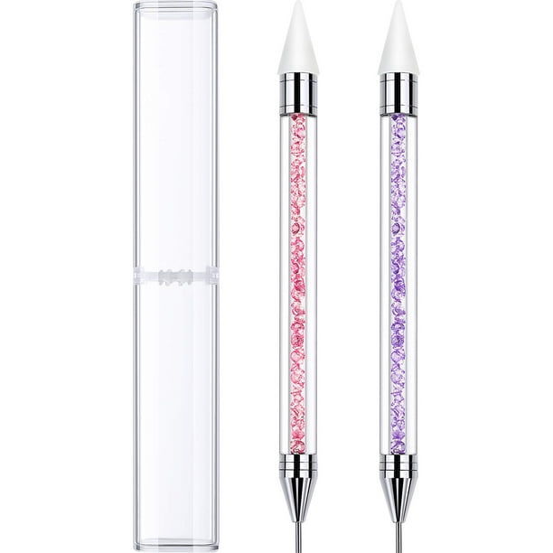 2 piezas de bolígrafo para recoger diamantes de imitación, bolígrafo de doble punta con forma de gema de cristal, bolígrafo para recoger diamantes de imitación, mango de cuentas de cristal,