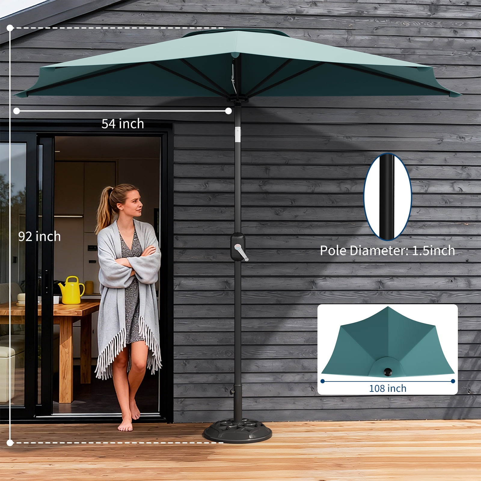 Half Patio Umbrella 9FT – Outdoor Shade Canopy with Smooth Crank Lift, UV Protection, Ideal for Balcony, Deck, Garden, Patio, or Backyard – Turquoise
