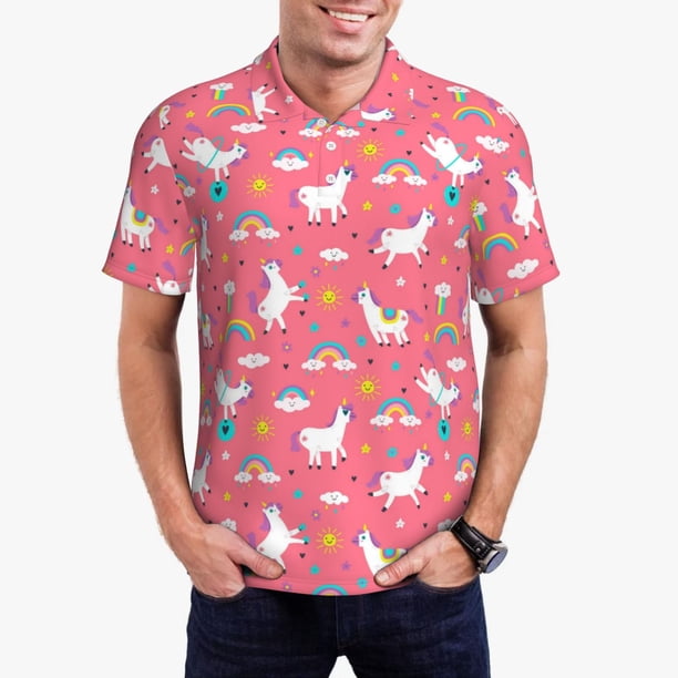 Fotbe Yoga Unicorn Camiseta Polo de Golf para Hombre con Estampado – Camisa Deportiva Transpirable con Cuello Abotonado-Small
