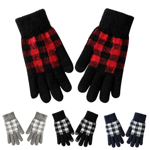 CFMIURAN Men & Women Winter Warm Knit Touch Screen Texting Gloves Elastic Cuff Plaid Thermal Snow Gloves for Cold Weather