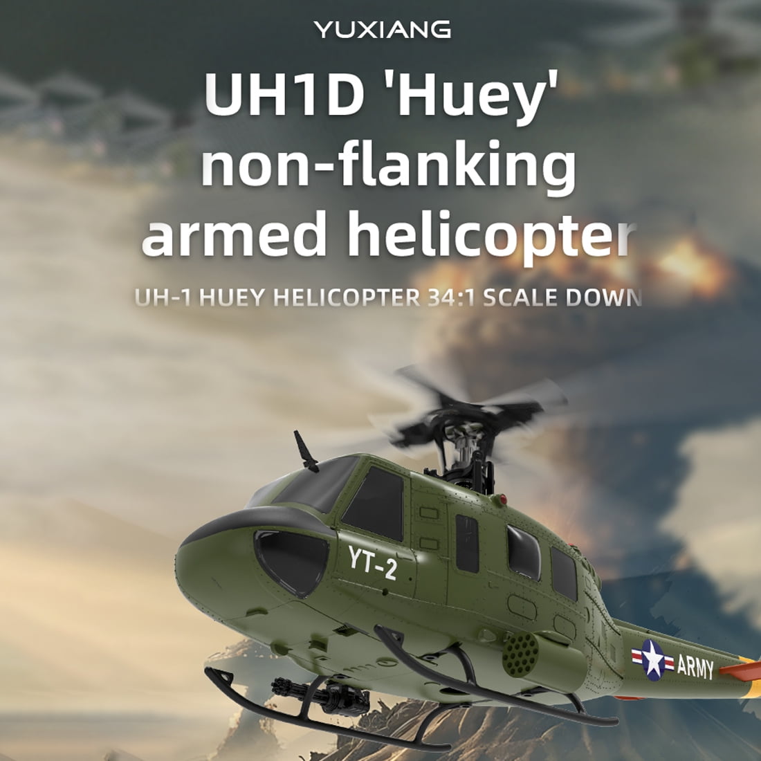 YUXIANG F07 UH-1 Huey 6CH RC Helicopter, 1:34 Scale Brushless Flybarless Helicopter with Optical Flow & Altitude Hold, 2.4GHz Military Aircraft Model Gift for Adults (RTF Version)
