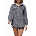 thumbnail image 1 of Women Casual Houndstooth Jacket Flannel Shacket Loose Long Sleeve Button Down Shacket with Pockets Black L, 1 of 9