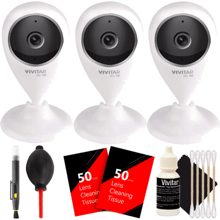 112 Accessory Kit - Three Vivitar IPC-112 Smart Security Wi-Fi Capture Cameras with Cleaning Accessory Kit