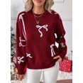 thumbnail image 4 of Fall Long Sleeve Pullover Sweaters for Women Trendy Crewneck Casual Cute Chunky Knit Oversized Sweater Wine Red L, 4 of 10