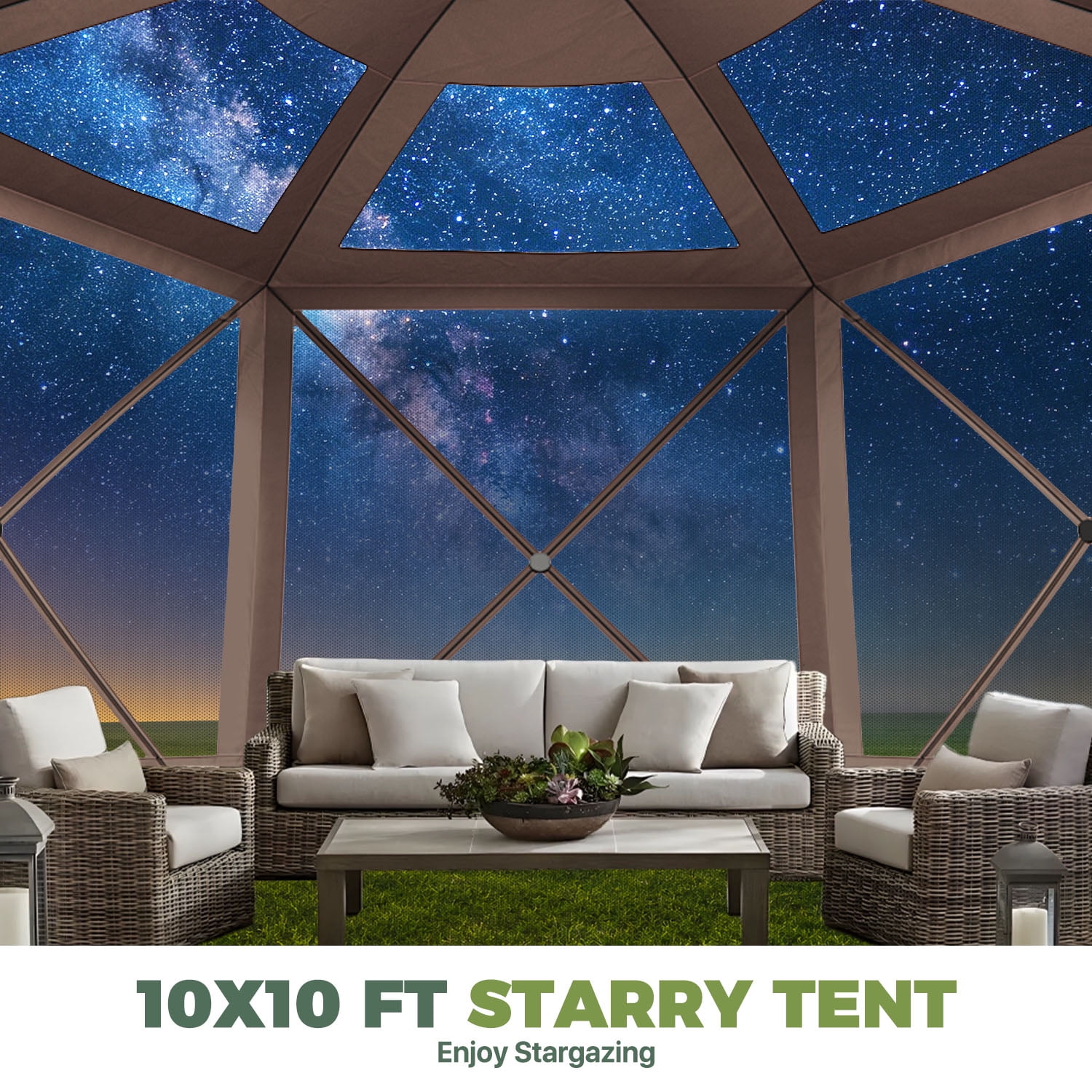 BaPiPro 10x10 FT Pop Up Gazebo with Removable Top for Stargazing, Outdoor Screen House with Sidewalls & Netting, Waterproof Canopy Tent for Patio, Backyard, Camping, Brown