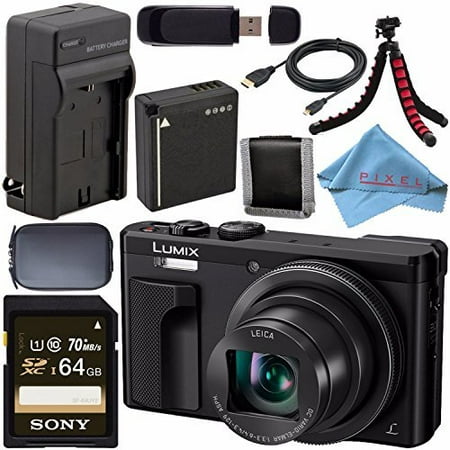 Panasonic Lumix DMC-ZS60 Digital Camera (Black) DMC-ZS60-K + DMW-BLG10 Lithium Ion Battery + External Rapid Charger + Sony 64GB SDXC Card + Small Case + Flexible Tripod