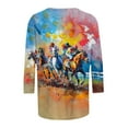 thumbnail image 4 of Horse Racing Printed Tunic Tops for Women Round Neck Tee 3/4 Sleeve Tops Loose Fitted Tunic Blouses Plus Size Baggy Boho Dressy Shirts Dressy CaUSAl Tunic Blouse Workout Going Out Outfits, 4 of 5
