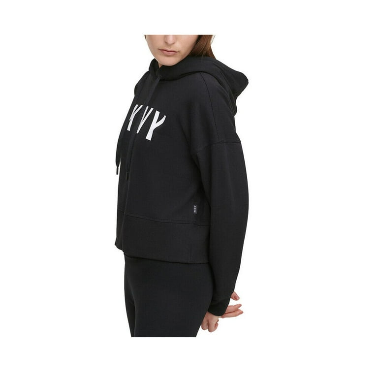 DKNY Women's Sport Logo Cropped Hoodie Black Size Small 