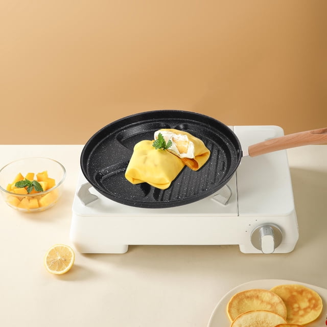 Minkissy Multi Section Black Frying Pan for Eggs and Pancakes Ideal for Kitchen Cooking