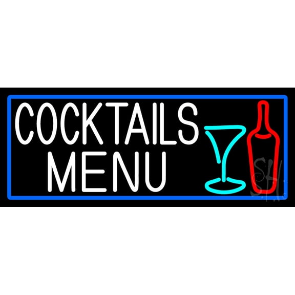 Cocktail Menu With Bottle And Glass 1 LED Neon Sign 13 x 32 - inches, Clear Edge Cut Acrylic Backing, with Dimmer - Bright and Premium built indoor LED Neon Sign for Bar decor.