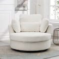 thumbnail image 2 of Aukfa 42" Oversized Swivel Accent Chair w/ Lumbar Pillow, Living Room Barrel Chair Read Chair, Ivory, 2 of 8