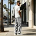 thumbnail image 3 of Dweltoz Men Linen Cargo Pants Baggy Elastic Waist Trousers Lightweight Breathable Wide Straight Leg Workwear with Pockets,Gray 3XL, 3 of 6