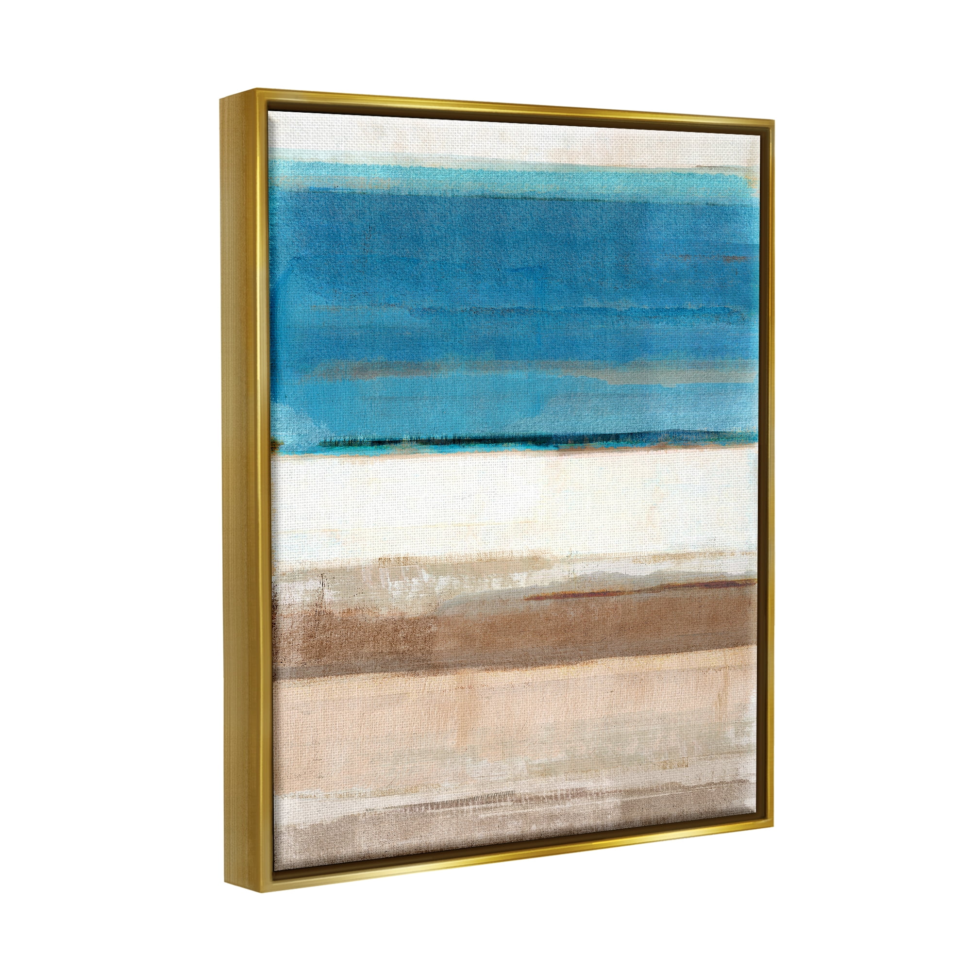 Stupell Industries Blue & Tan Abstraction Abstract Painting Gold Floater Framed Canvas Art Print Wall Art, 17 x 21