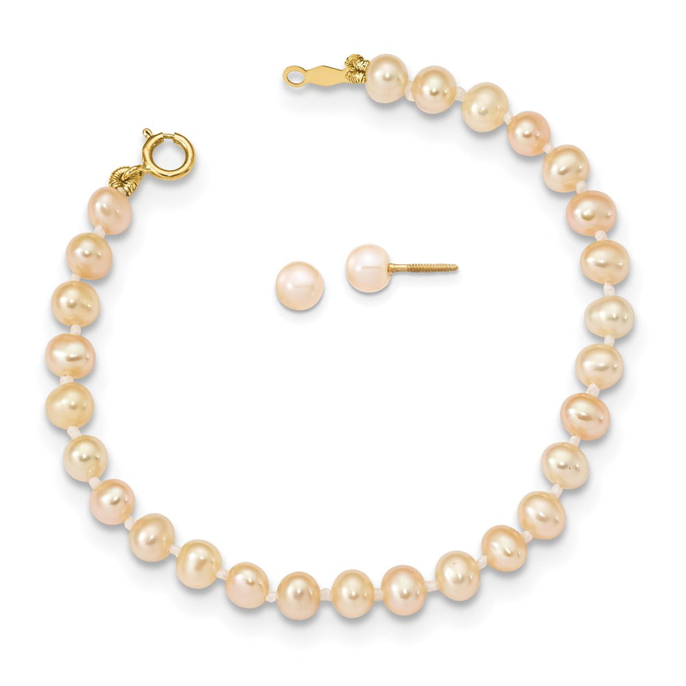 14k Yellow Gold 4-5mm Round Pink FW Cultured Pearl Pendant