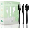thumbnail image 1 of Plastic Cutlery Set 90 Pieces,30 Plastic Forks,Knives and Plastic Spoons,Reusable Plastic Cutlery Black and Robust Cutlery Sets for Birthday Party Barbecue Party Wedding ect (Black), 1 of 7