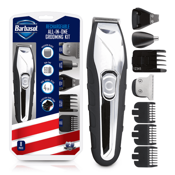 Barbasol  Men's 8 Piece All-in-1 Rechargeable Grooming Kit, Great for Beard and Hair Trimming