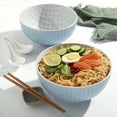 thumbnail image 3 of INFUSE 2 Piece Set of Large 58 oz. Stoneware Ramen Noodle Bowls Pho Soup Dinner, Blue Suns, 3 of 7
