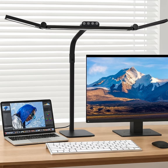 LED Desk Lamp with Base, 28.3" Adjustable Gooseneck Swivel Arm, 3-Head Ultra-Bright Architect Lamp with Stepless Dimming & Color Temperature (2700K-6500K), Eye-Care CRI 90 Task Lamp for Home Office,