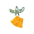 thumbnail image 1 of Baby Girl Off Shoulder Tops + Shorts Set Banana Pattern Elastic Waist Ruffle Short Pants, 1 of 9