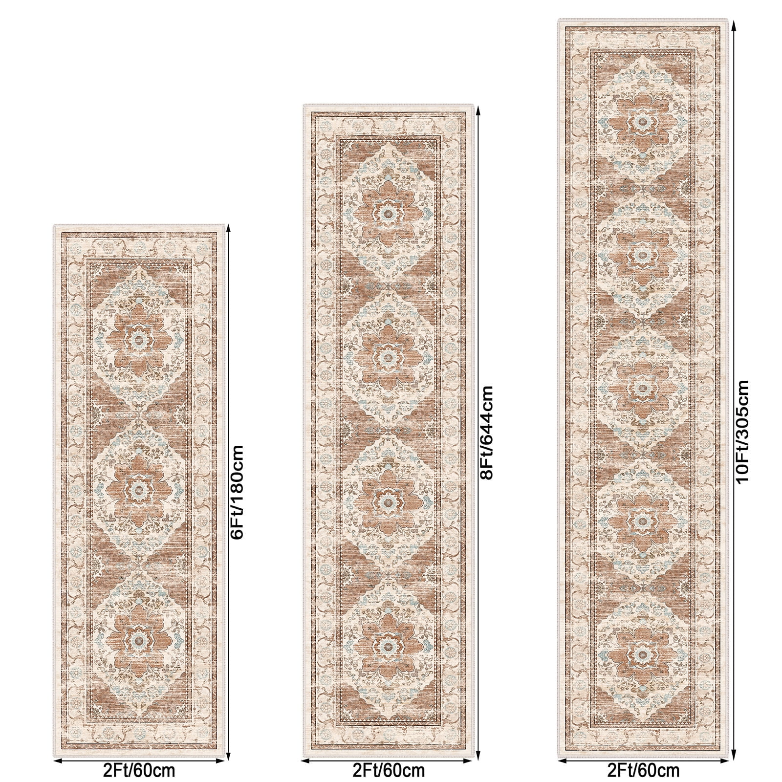 Findosom 2'x10' Runner Rugs for Hallway Machine Washable Runners Rug,Vintage Runner Rug Non Slip Kitchen Runner Rug Medallion Carpet Runner for Bedroom Laundry Entrance,Orange