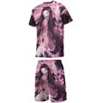 thumbnail image 3 of Demon Slayer Nezuko Boys Girls Short Sleeve Mesh T-Shirt And Shorts Outfit Set Summer Clothes Set for Kids, 3 of 8