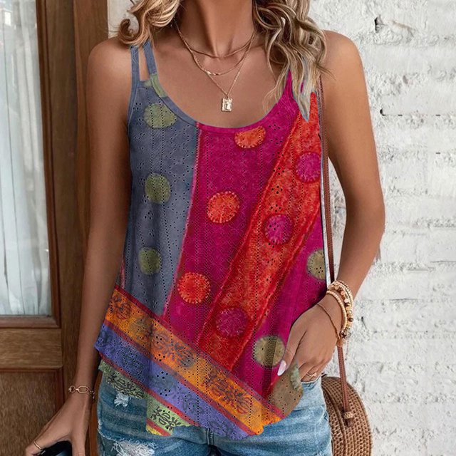 Boovnll Camisole Débardeurs pour Femmes, Débardeur d'Été Ample Décontracté Mode Imprimé Col Rond, Débardeur pour Femmes, Débardeur à Bretelles Spaghetti,