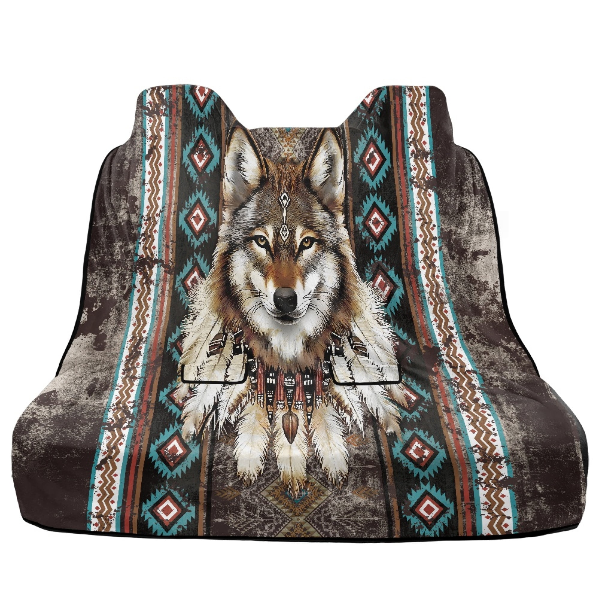 Drydeepin Aztec Indian Tribe Wolf Car Back Seat Cover, Rear Bench Seat Towel Cover for Truck SUV Van Sedan, Saddle Blanket After Gym Workout Hiking, Car Accessories for Women Men