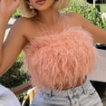 thumbnail image 2 of JWZUY Women Sleeveless Fur Feather Tube Tops Solid Color Strapless Backless Fluffy Slim Fit Off Shoulder Crop Top Sexy Camis Pink#01 L, 2 of 8