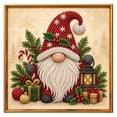 thumbnail image 2 of Festive Beaded Christmas Gnome Tabletop Decor, Embellished Pearl Art with Red Hat & White Beard, Golden Framed Holiday Ornament for Mantel Shelf Display, 2 of 10