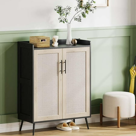 Shoe Cabinet 6-Tier Shoe Storage Cabinet with Doors and Shelves Farmhouse Shoe Cabinet with 2 Adjustable Shelves and Metal Legs Shoe Organizer for Entryway Hallway Living Room