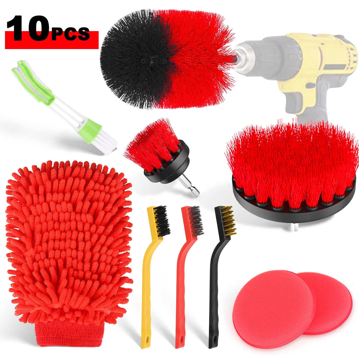 Htwon Wheel Drill Brushes Car Detail Brush Wash Auto Detailing Cleaning Tools Engine Wheel Drill